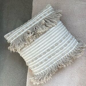 Textured Cream and Tan Throw Pillow x2